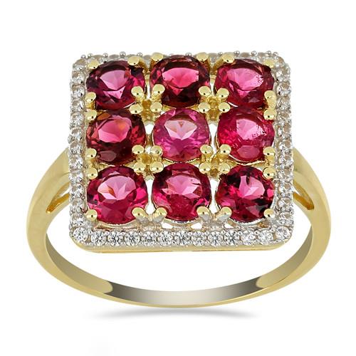 BUY 14K GOLD REAL RUBELLITE GEMSTONE CLUSTER RING